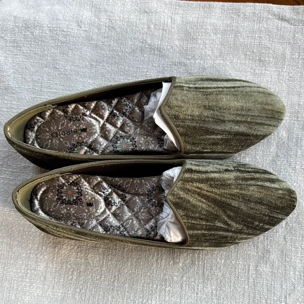 Birdies The Heron Loafers Green Crushed Velvet Flats Sz 7
